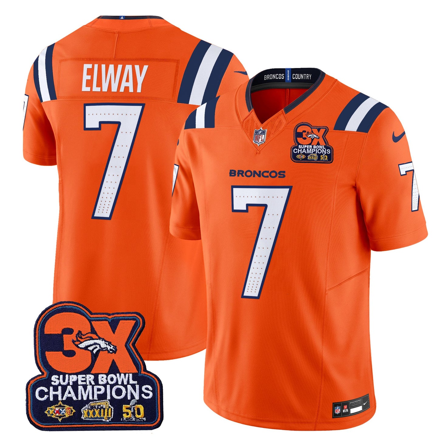 Denver Broncos 3-Time Champions Patch Vapor Limited Jersey V2 - All Stitched