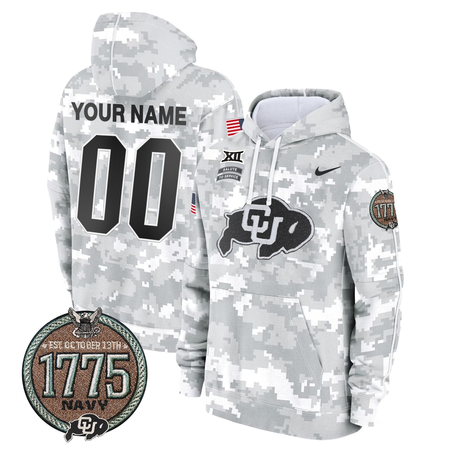 Buffaloes 2024 Salute to Service Establishment Year Patch Custom Fleece Pullover Hoodie