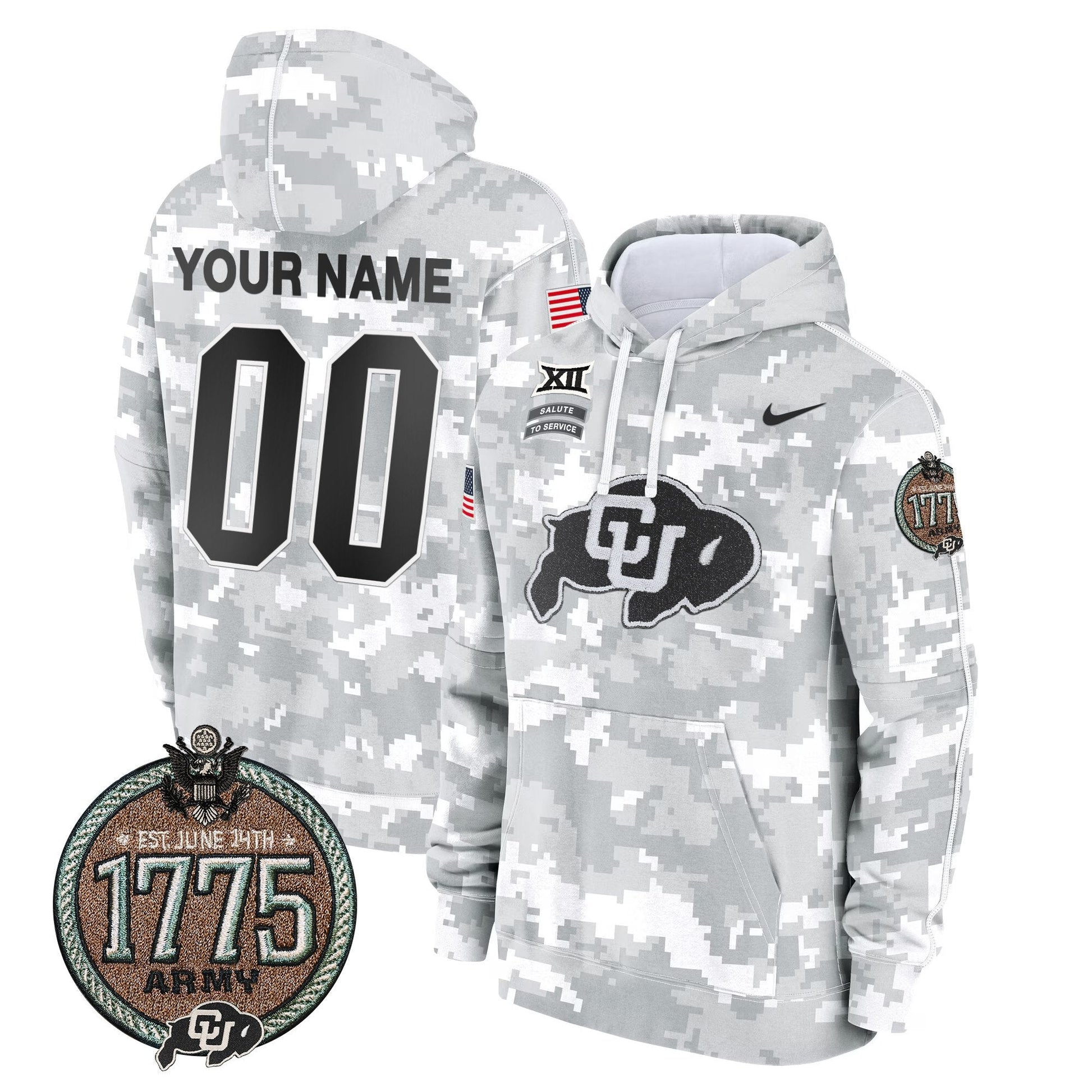 Buffaloes 2024 Salute to Service Establishment Year Patch Custom Fleece Pullover Hoodie