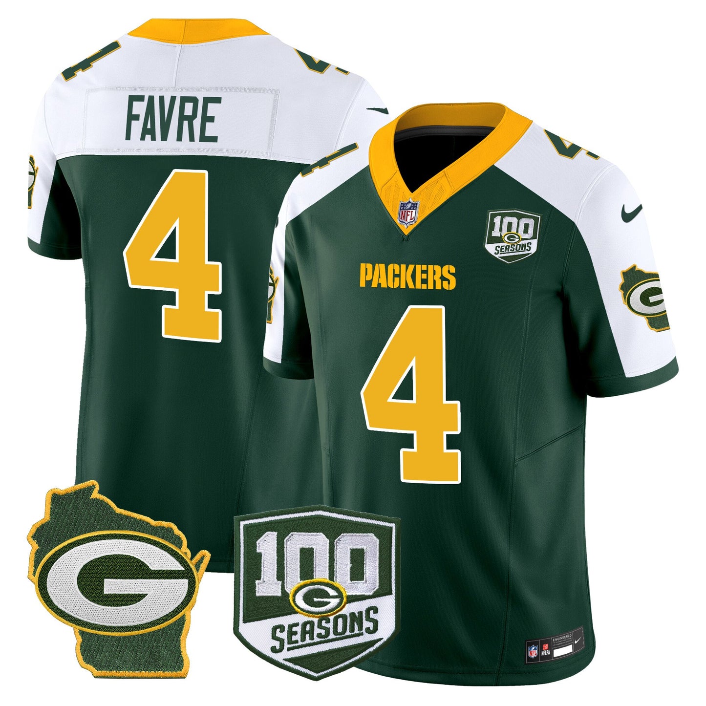 Packers 100th Season & Home Patch Vapor Limited Jersey - All Stitched