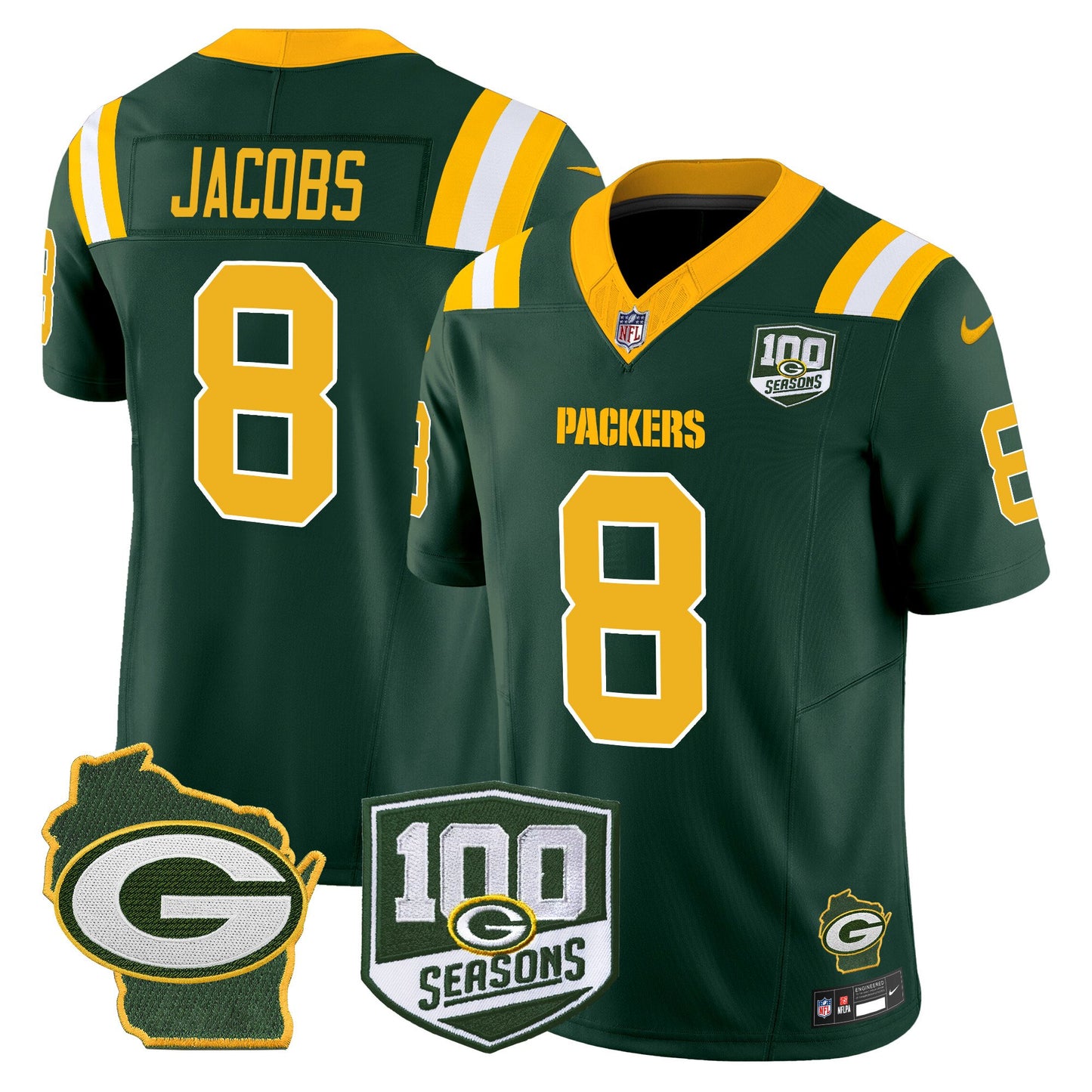 Packers 100th Season & Home Patch Vapor Limited Jersey - All Stitched