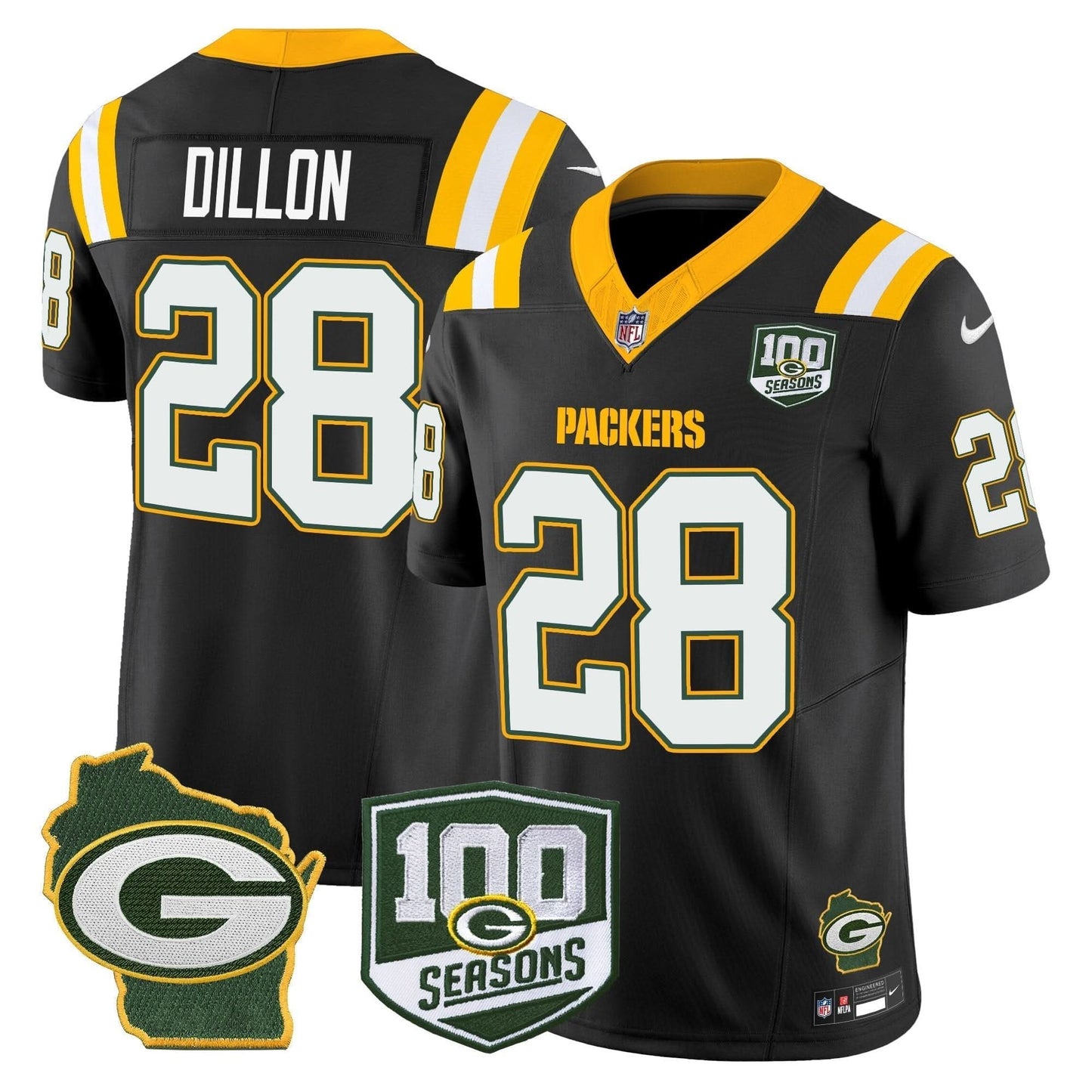 Packers 100th Season & Home Patch Vapor Limited Jersey - All Stitched