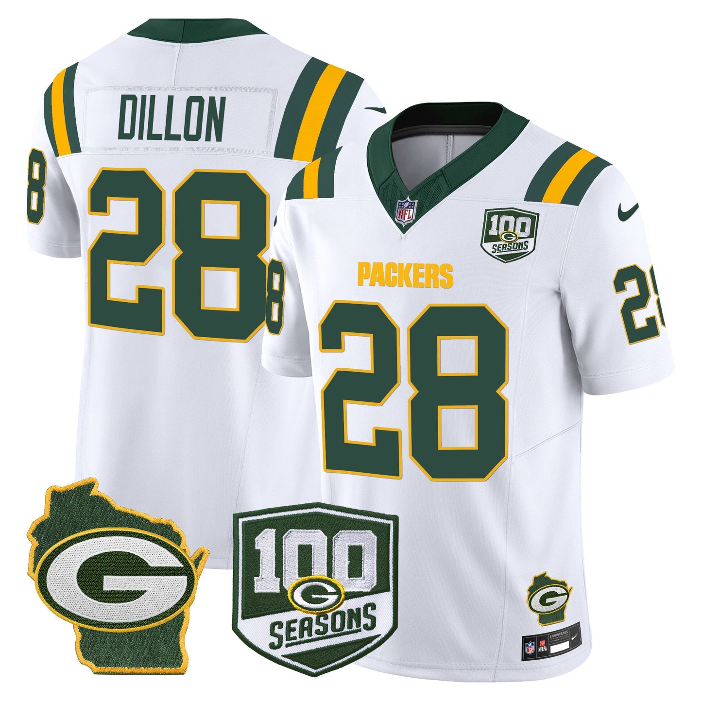 Packers 100th Season & Home Patch Vapor Limited Jersey - All Stitched