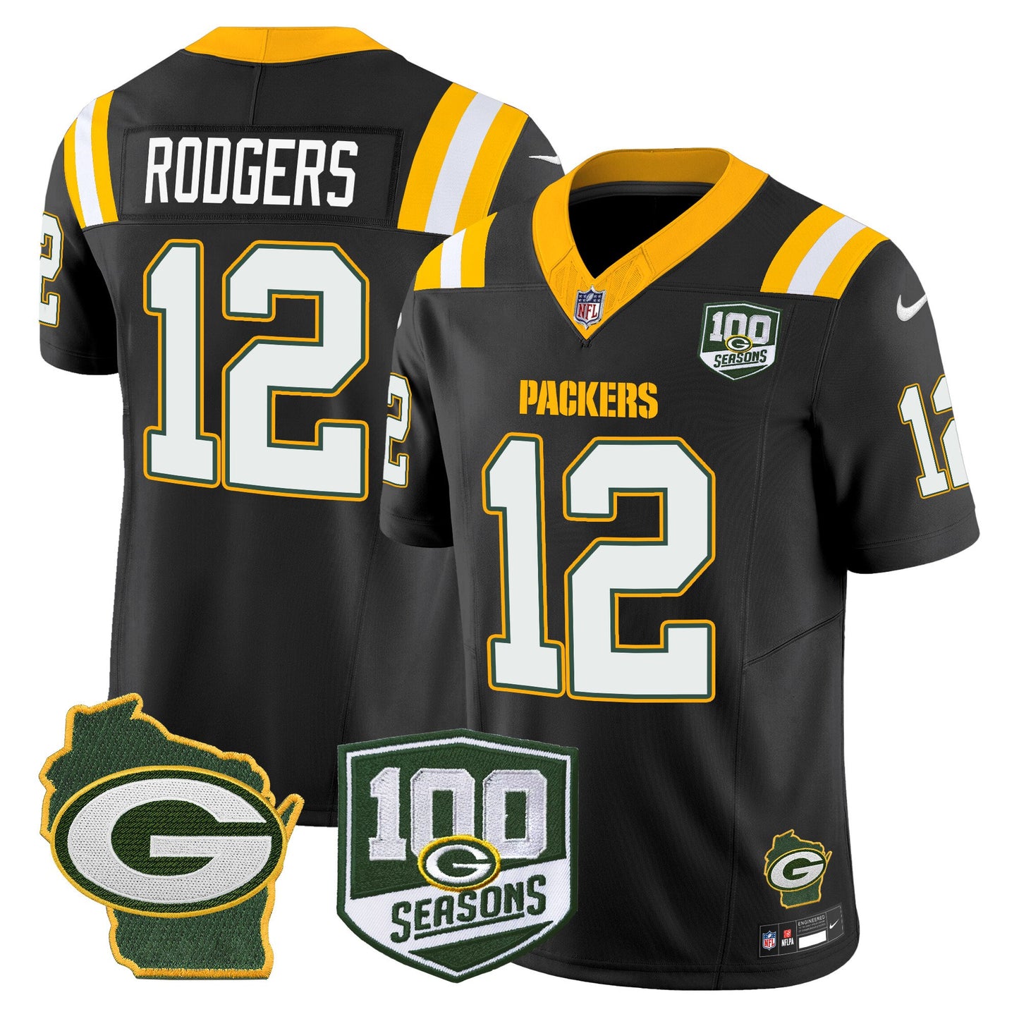 Packers 100th Season & Home Patch Vapor Limited Jersey - All Stitched