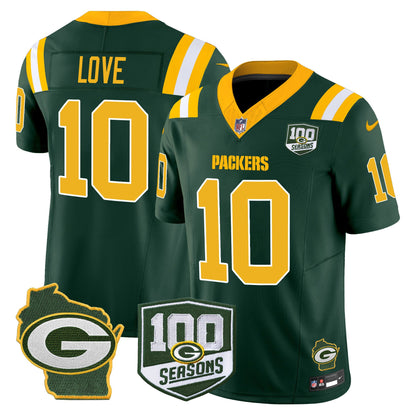 Packers 100th Season & Home Patch Vapor Limited Jersey - All Stitched