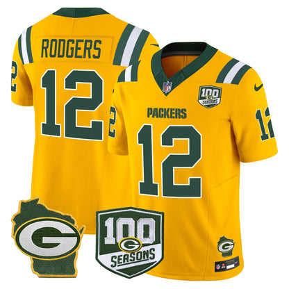 Packers 100th Season & Home Patch Vapor Limited Jersey - All Stitched