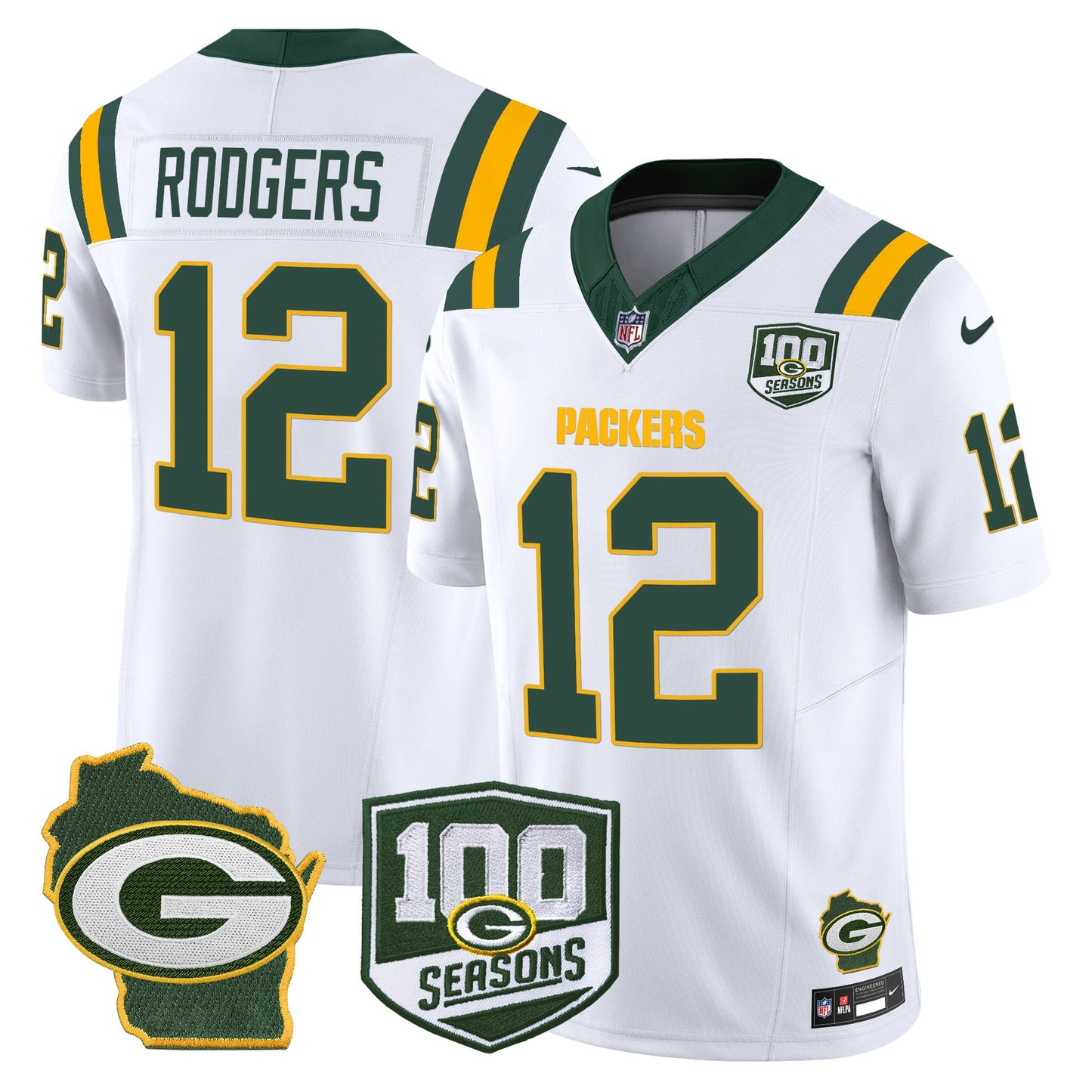 Packers 100th Season & Home Patch Vapor Limited Jersey - All Stitched