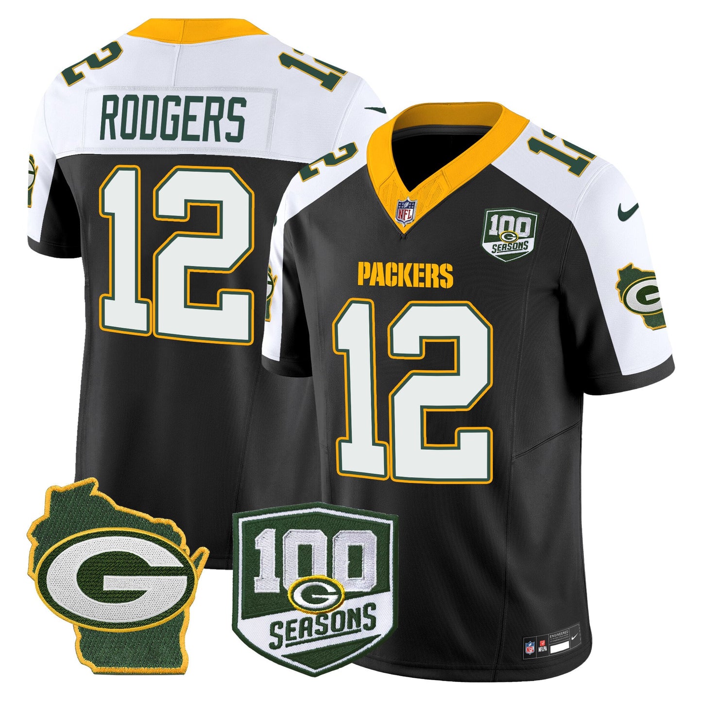 Packers 100th Season & Home Patch Vapor Limited Jersey - All Stitched