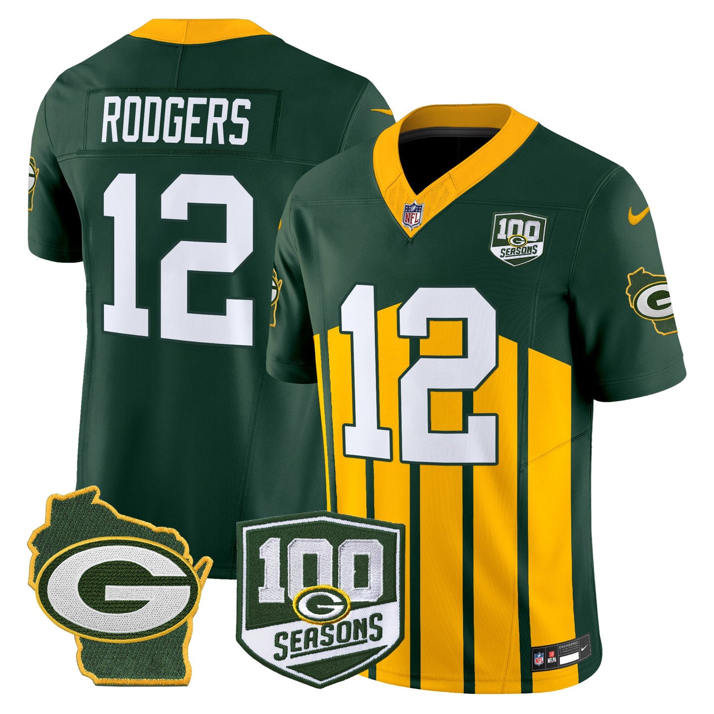 Packers 100th Season & Home Patch Vapor Limited Jersey - All Stitched