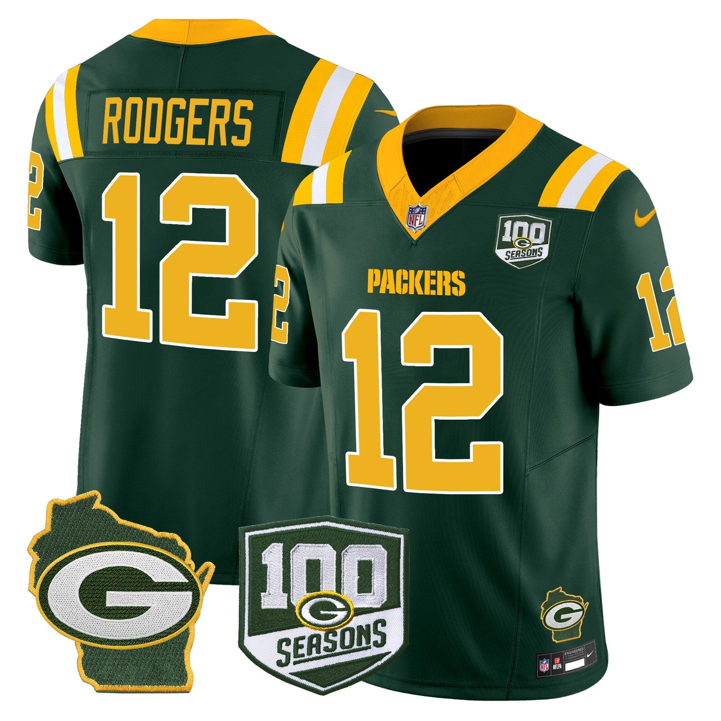 Packers 100th Season & Home Patch Vapor Limited Jersey - All Stitched