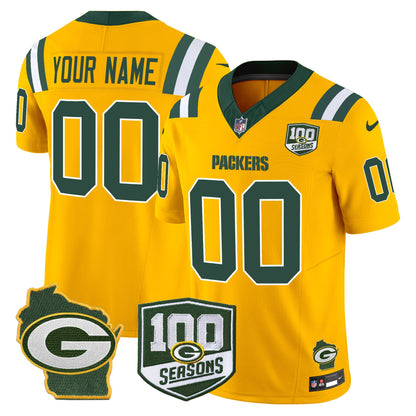 Packers 100th Season & Home Patch Vapor Limited Custom Jersey - All Stitched