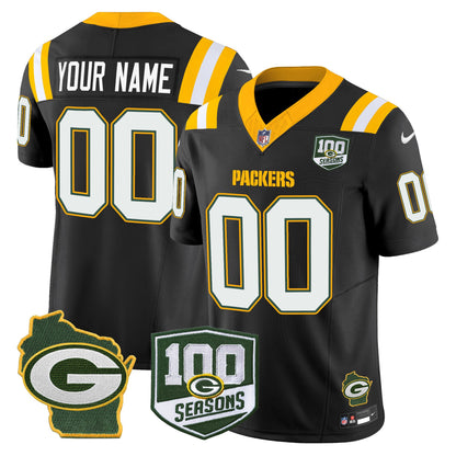 Packers 100th Season & Home Patch Vapor Limited Custom Jersey - All Stitched