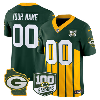 Packers 100th Season & Home Patch Vapor Limited Custom Jersey - All Stitched