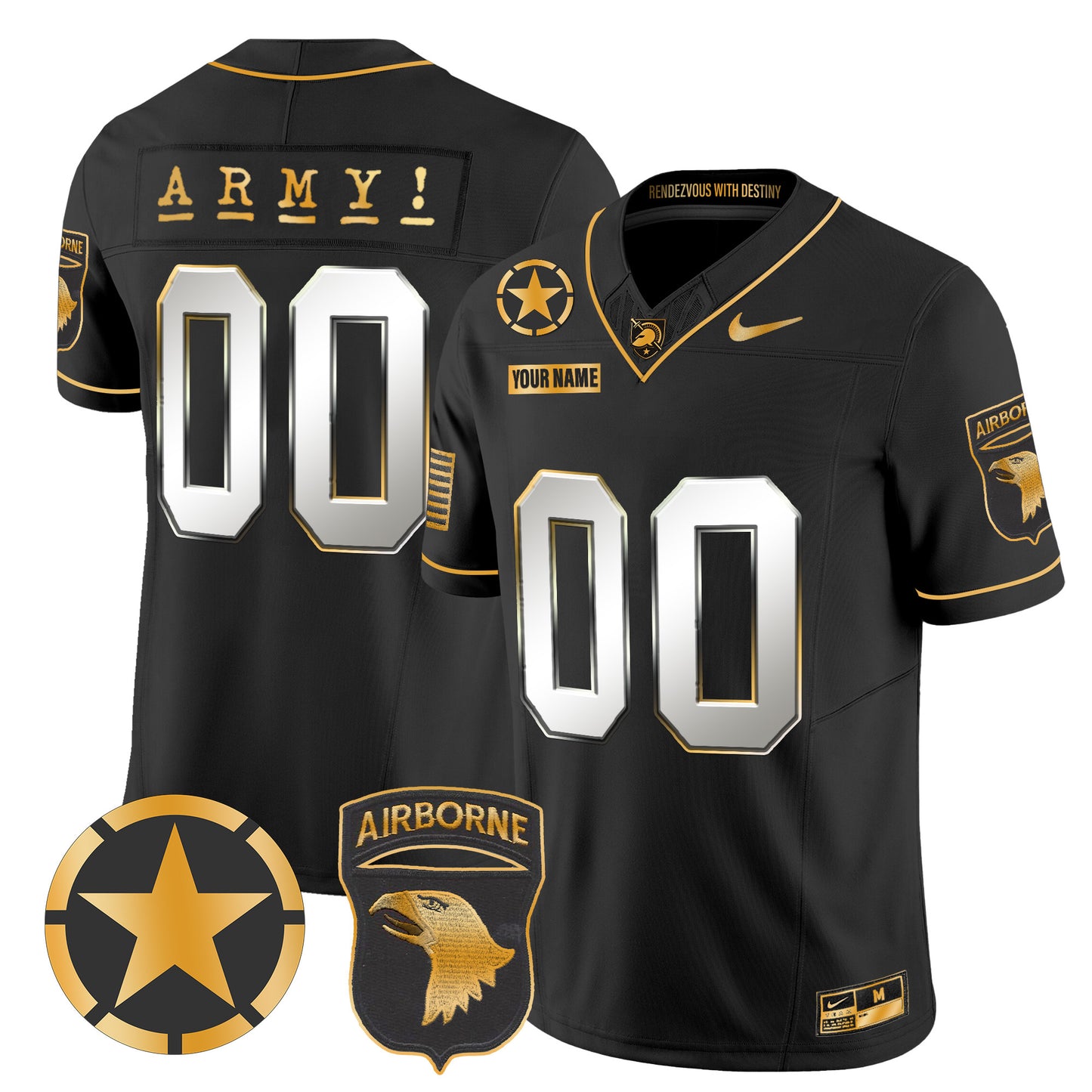 Army Black Knights 101st Airborne Division Patch 2024 Gold Vapor Limited Custom Jersey - All Stitched