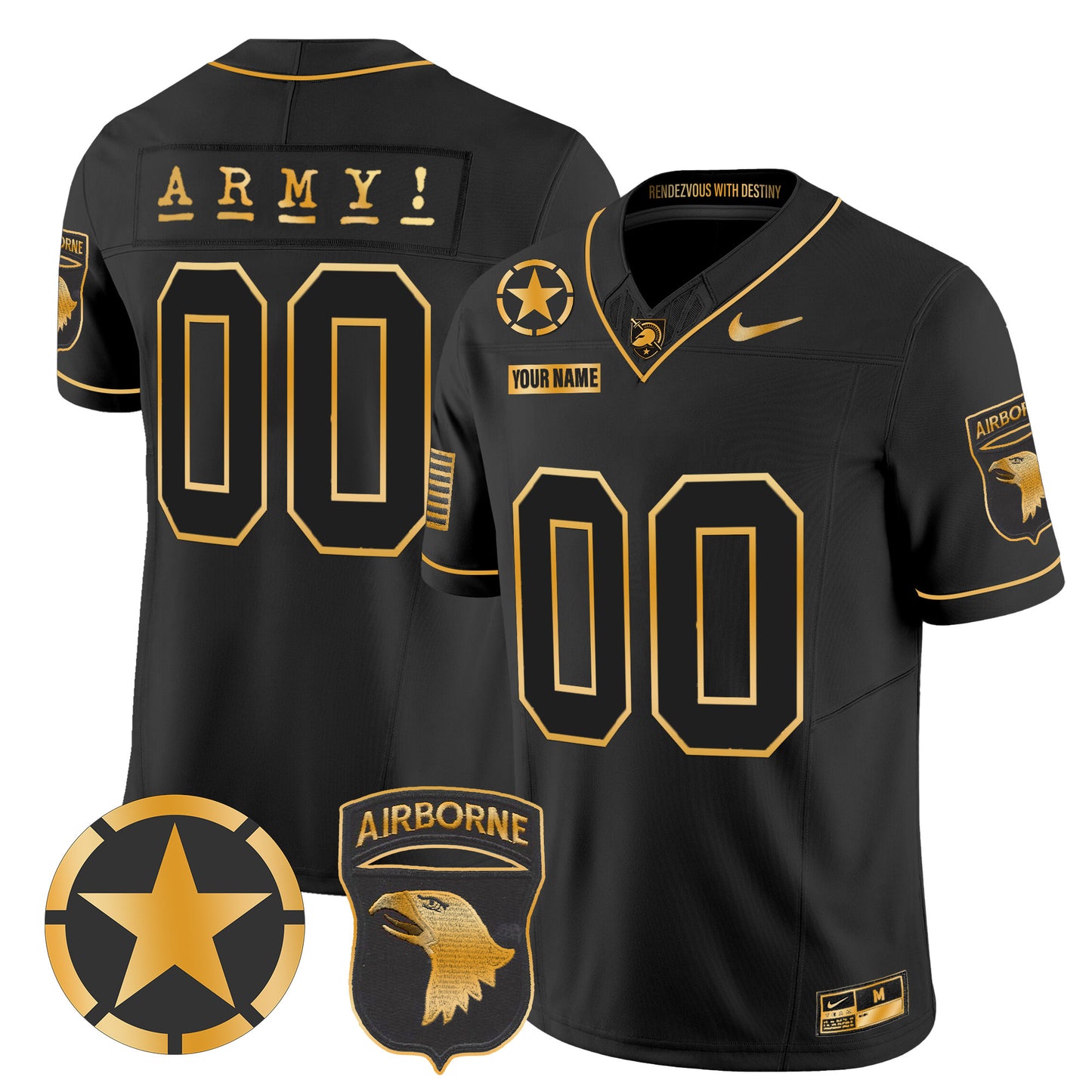 Army Black Knights 101st Airborne Division Patch 2024 Gold Vapor Limited Custom Jersey - All Stitched