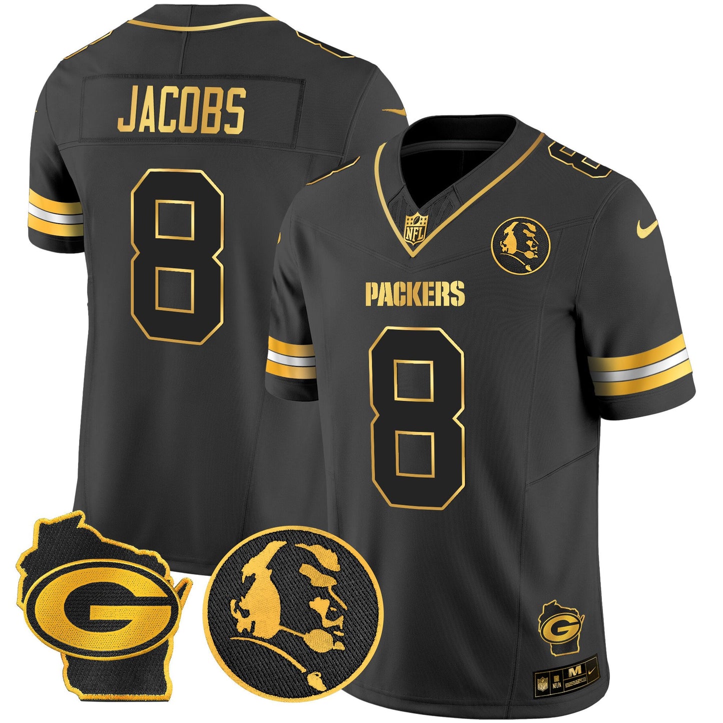 Packers John Madden & Home Patch Gold Vapor Limited Jersey - All Stitched