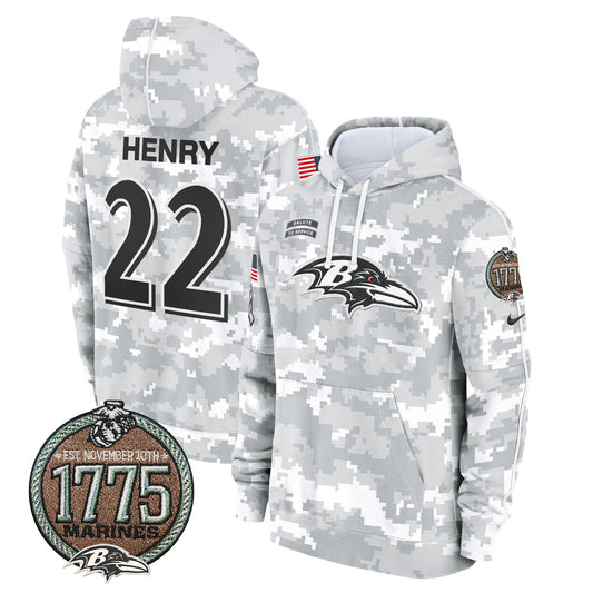 Ravens 2024 Salute to Service Establishment Year Patch Fleece Pullover Hoodie - All Stitched