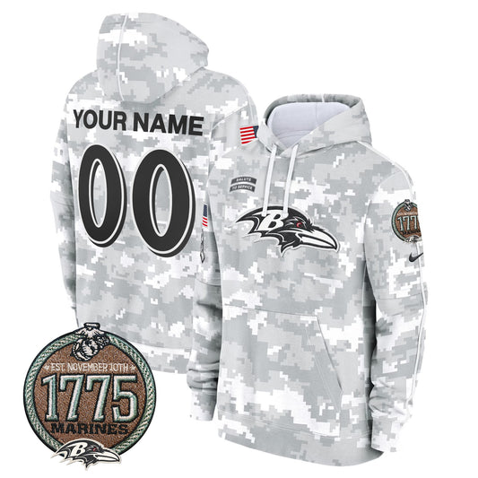 Ravens 2024 Salute to Service Establishment Year Patch Custom Fleece Pullover Hoodie - All Stitched