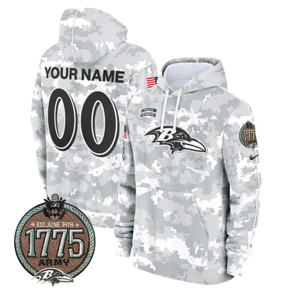 Ravens 2024 Salute to Service Establishment Year Patch Custom Fleece Pullover Hoodie