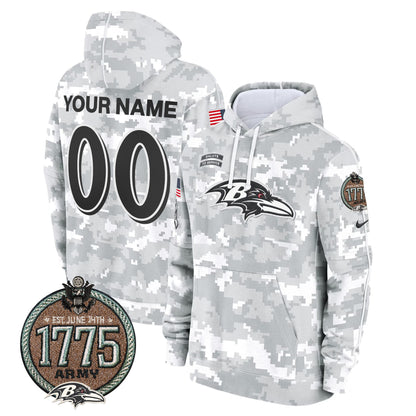Ravens 2024 Salute to Service Establishment Year Patch Custom Fleece Pullover Hoodie