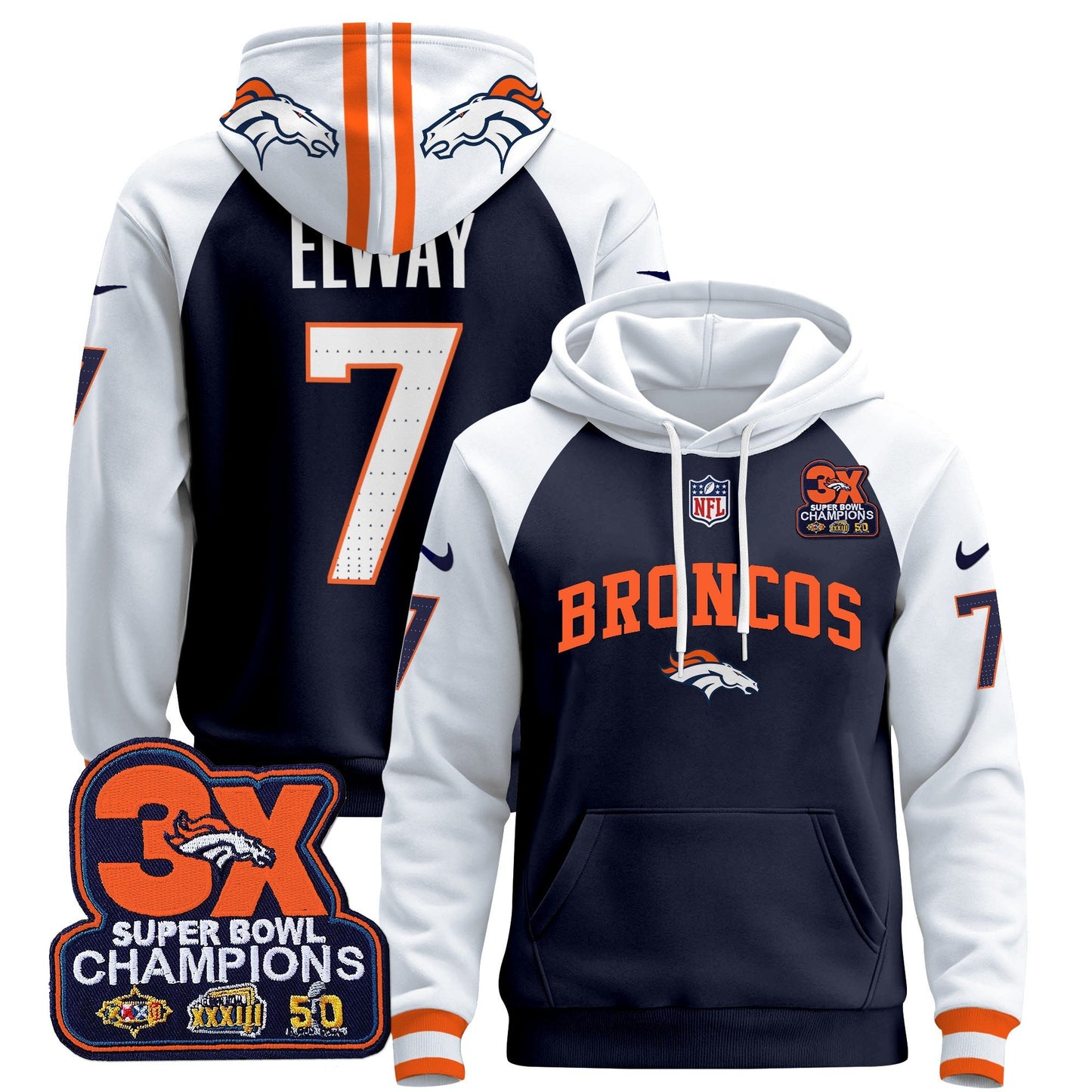 Denver Broncos 2024 Pullover Hoodie V2 - All Stitched