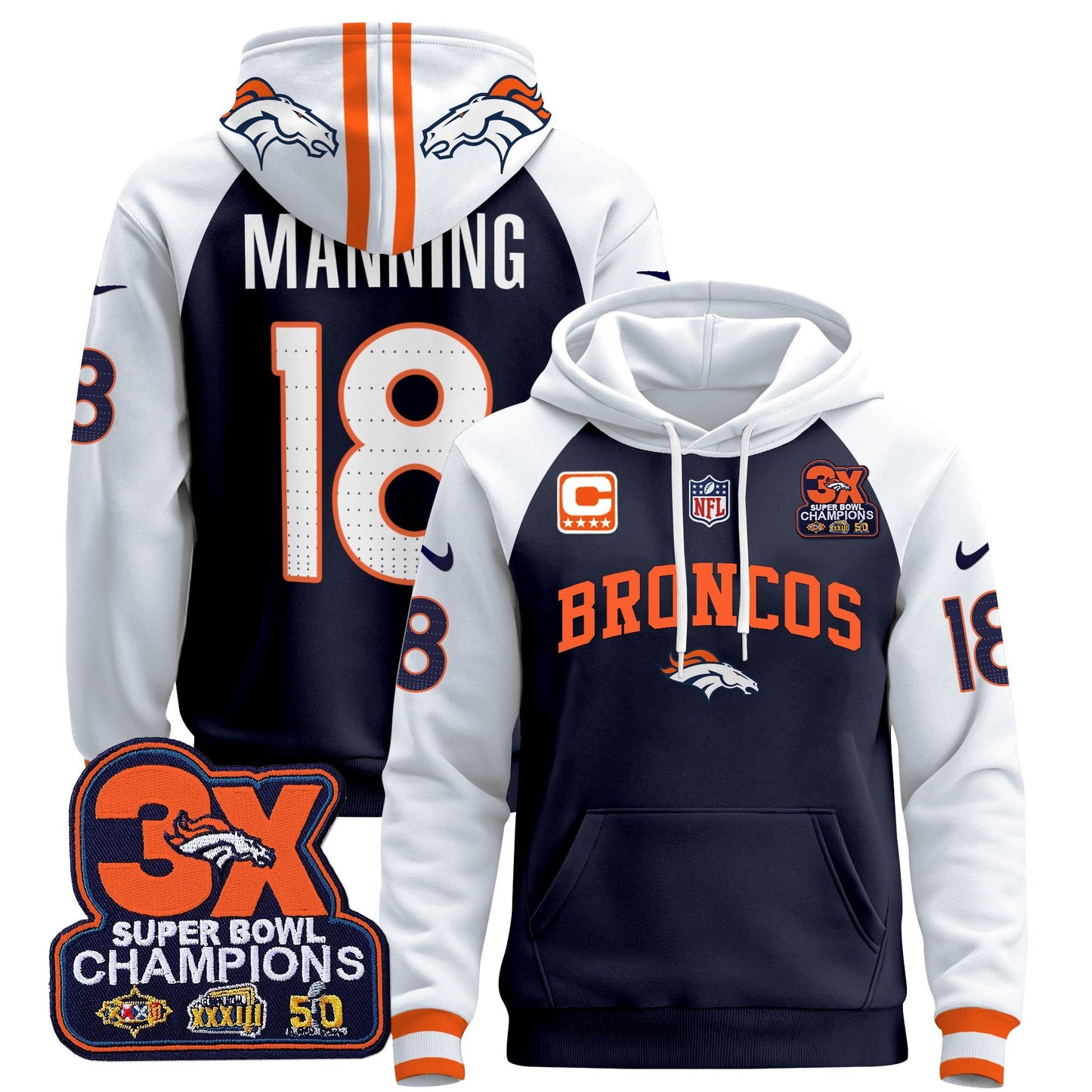 Denver Broncos 2024 Pullover Hoodie V2 - All Stitched