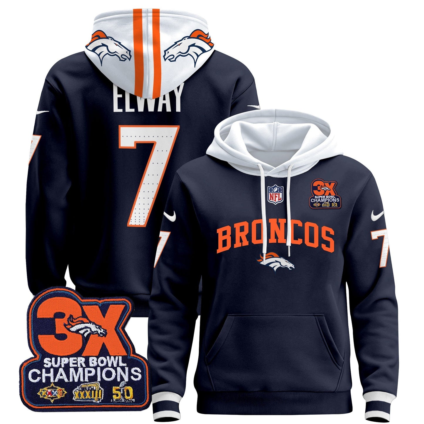 Denver Broncos 2024 Pullover Hoodie V2 - All Stitched