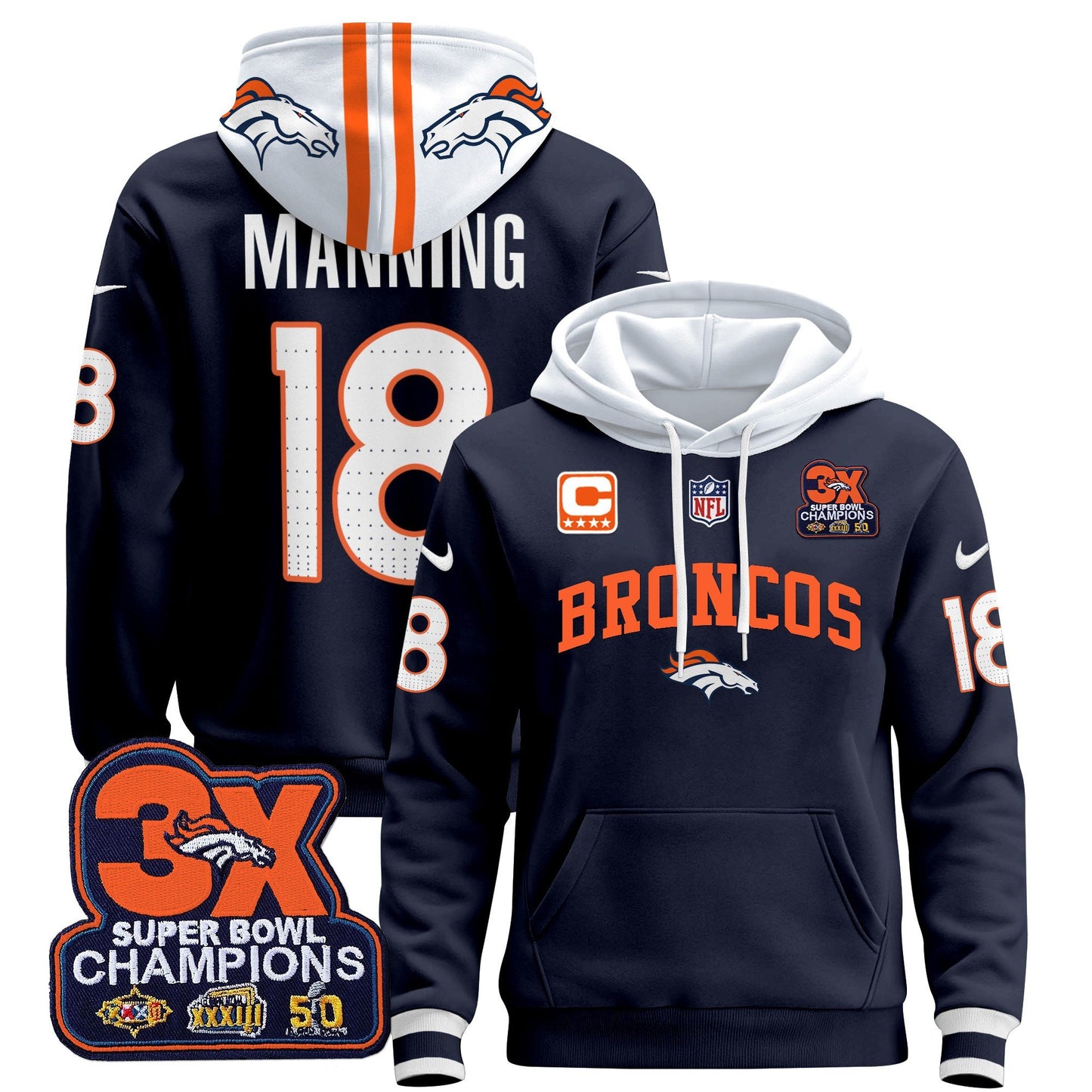 Denver Broncos 2024 Pullover Hoodie V2 - All Stitched