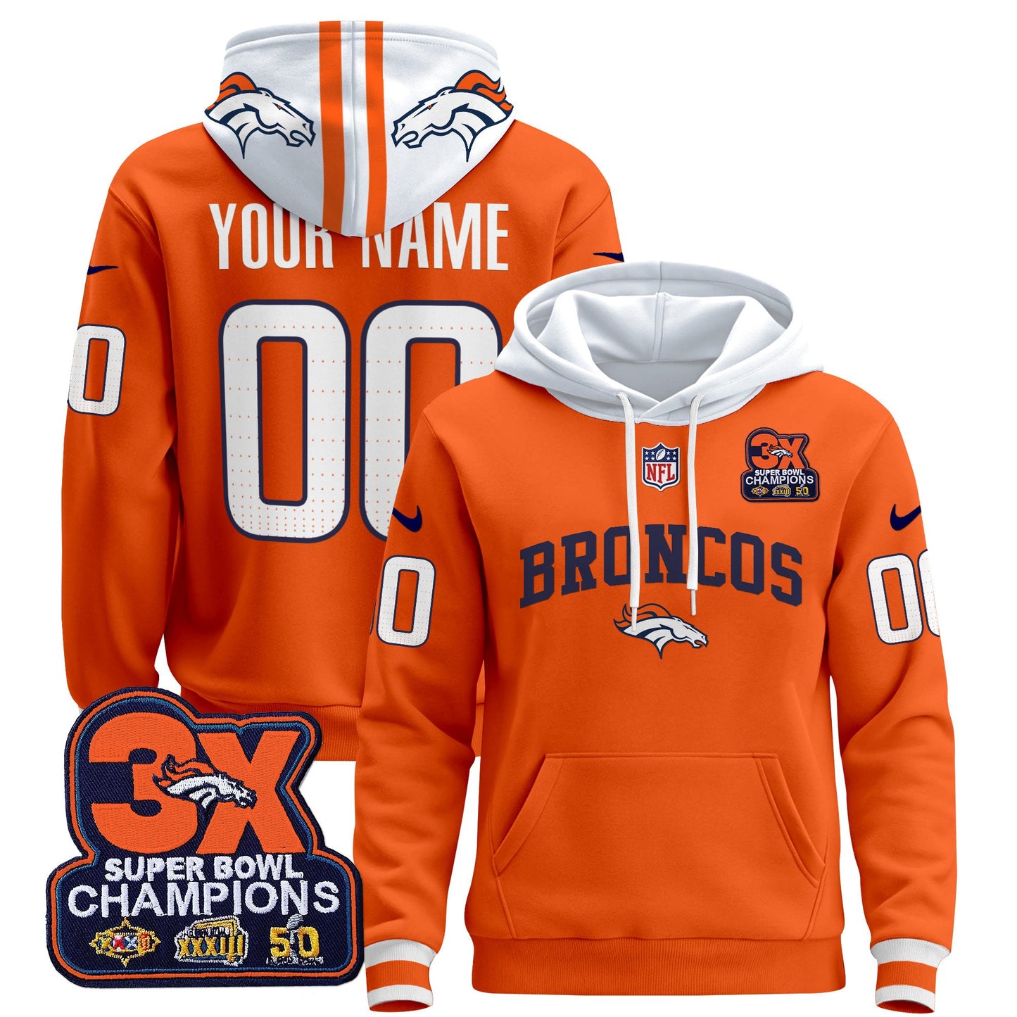 Denver Broncos 2024 Custom Pullover Hoodie V2 - All Stitched