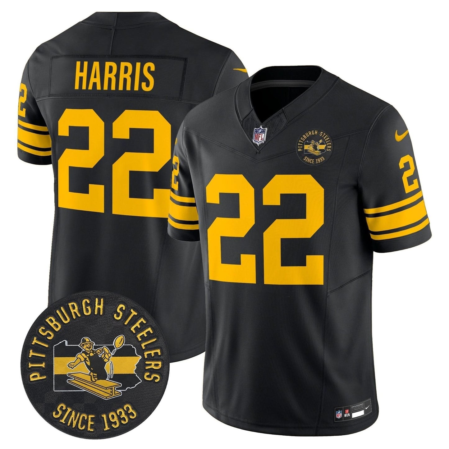 Pittsburgh Steelers Throwback 1962 Vapor Limited Jersey - Est. 1933 Patch - All Stitched