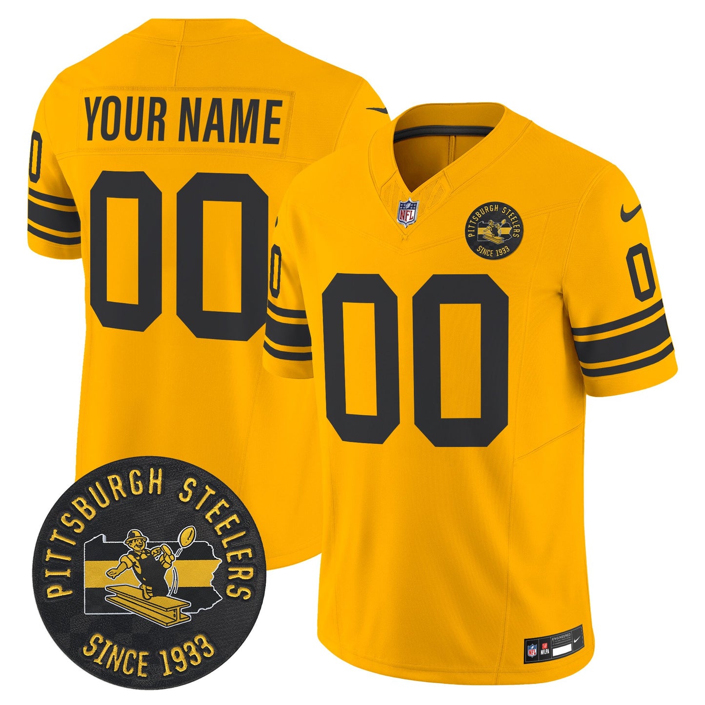 Pittsburgh Steelers Throwback 1962 Vapor Limited Custom Jersey - Est. 1933 Patch - All Stitched