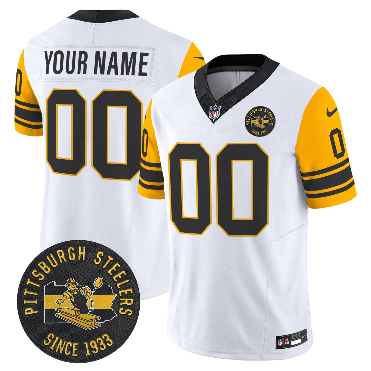 Pittsburgh Steelers Throwback 1962 Vapor Limited Custom Jersey - Est. 1933 Patch - All Stitched