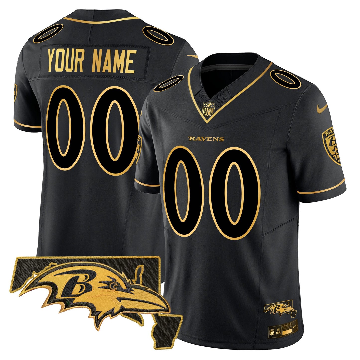 Ravens 2024 Gold Vapor Limited Custom Jersey - All Stitched