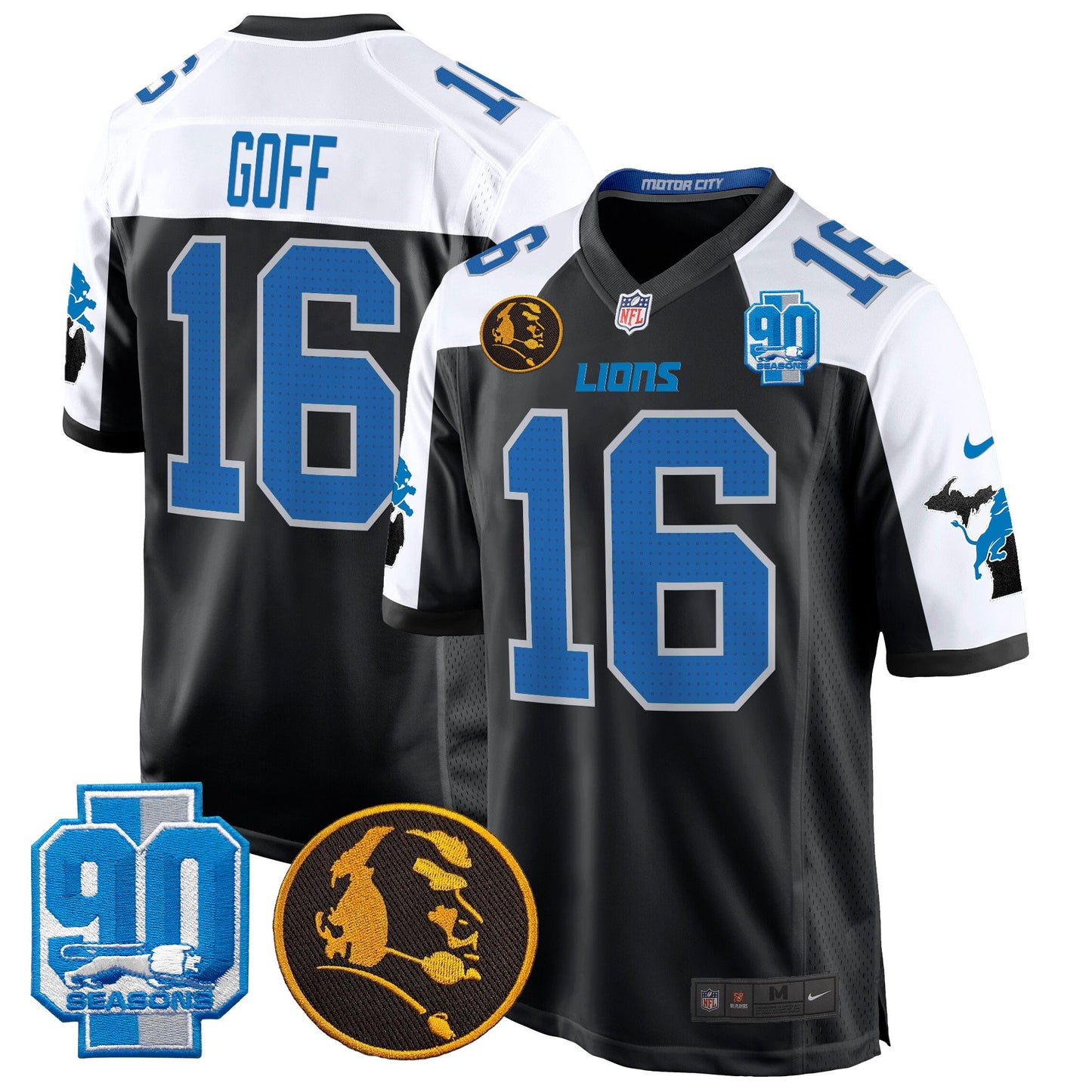 Detroit Lions 2024 90th & John Madden Patch Game Jersey - All Stitched