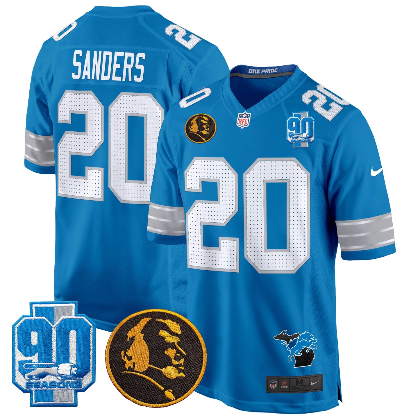 Detroit Lions 2024 90th & John Madden Patch Game Jersey - All Stitched