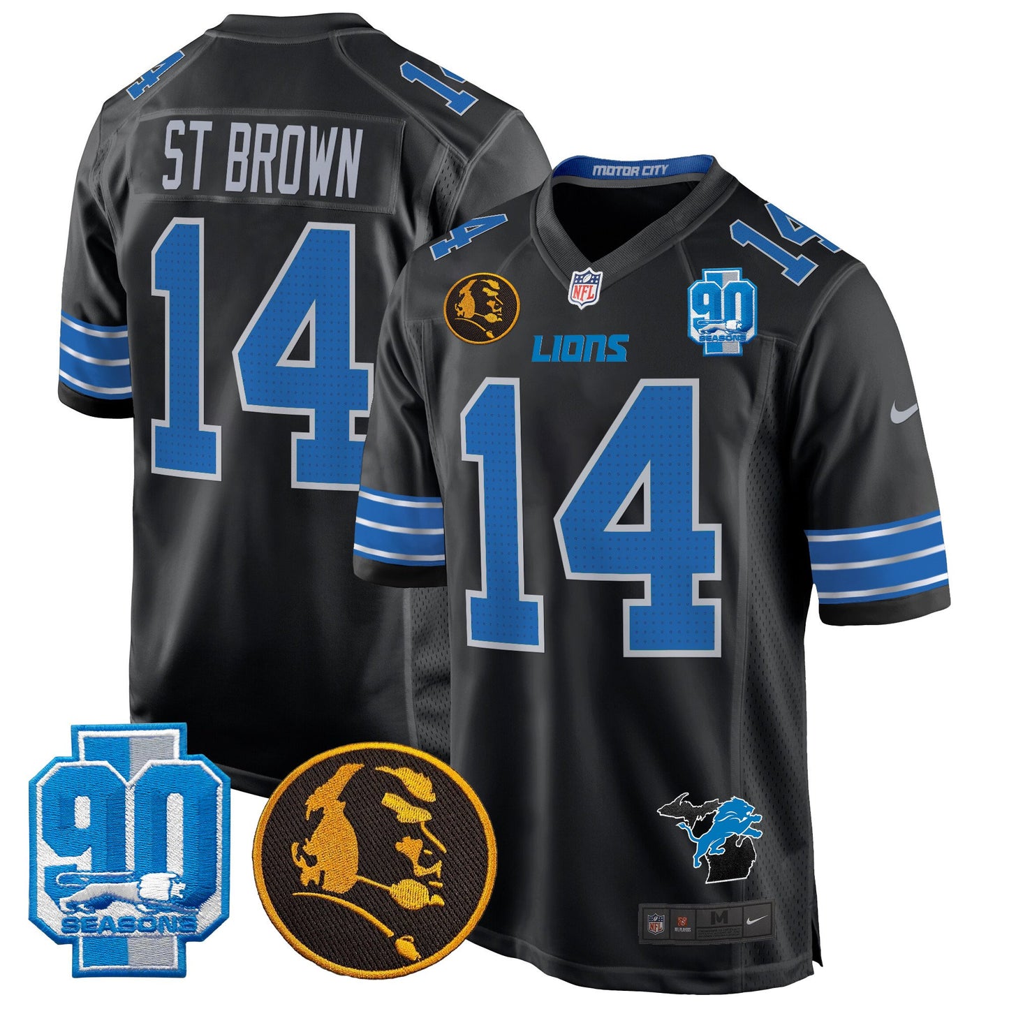 Detroit Lions 2024 90th & John Madden Patch Game Jersey - All Stitched