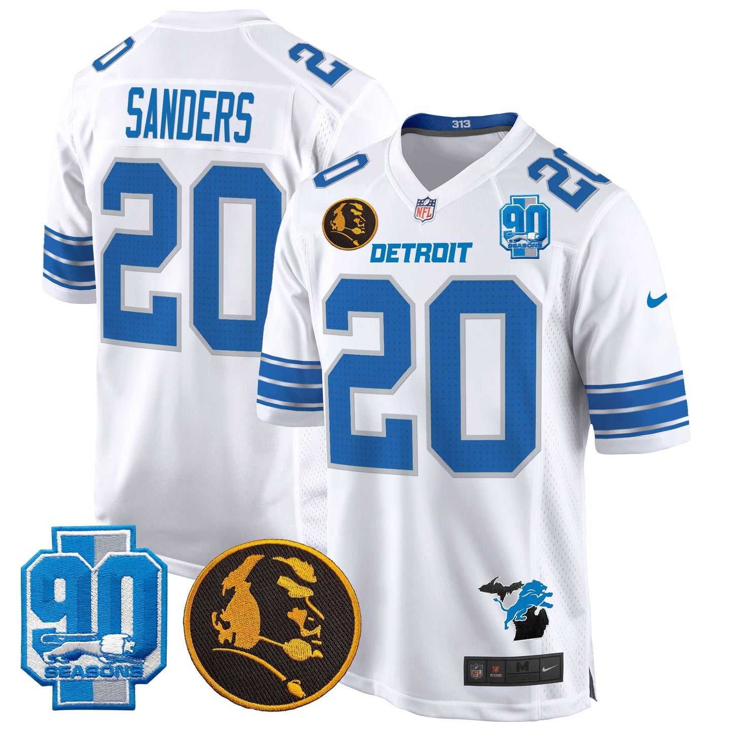 Detroit Lions 2024 90th & John Madden Patch Game Jersey - All Stitched