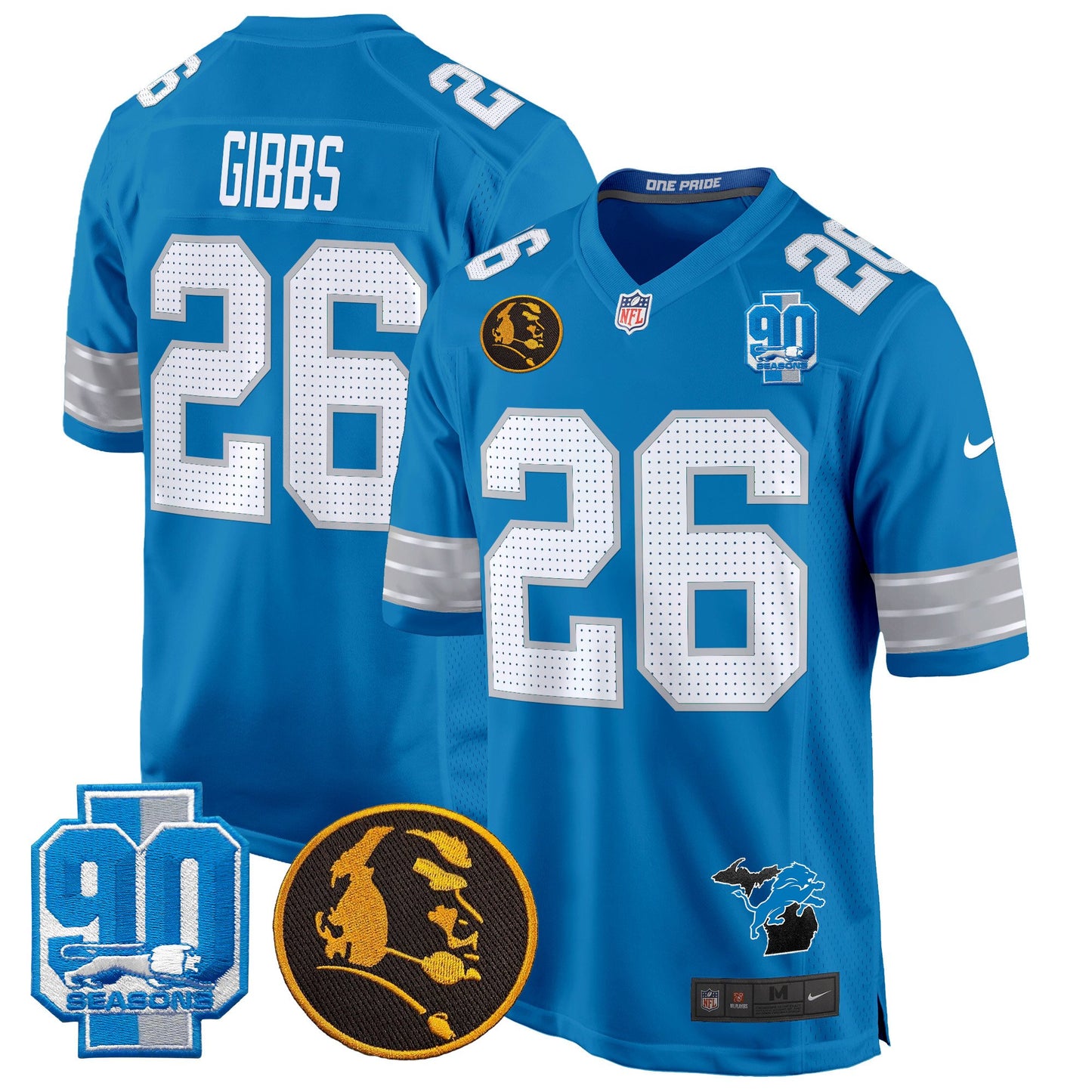 Detroit Lions 2024 90th & John Madden Patch Game Jersey - All Stitched