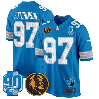 Detroit Lions 2024 90th & John Madden Patch Game Jersey - All Stitched