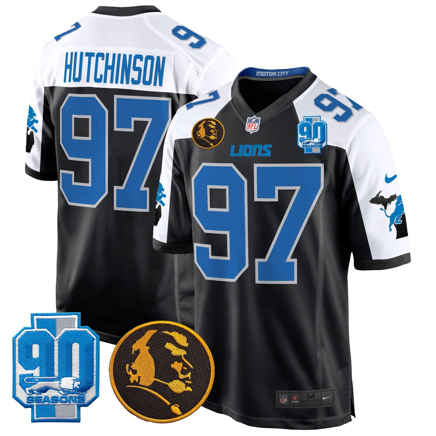 Detroit Lions 2024 90th & John Madden Patch Game Jersey - All Stitched