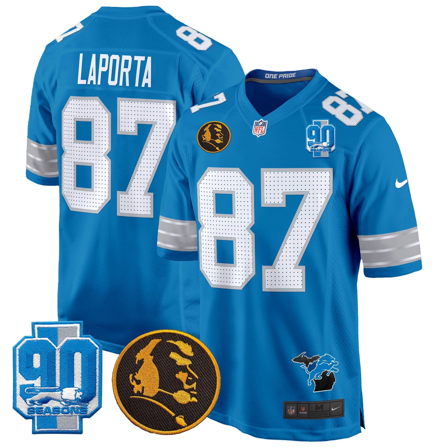 Detroit Lions 2024 90th & John Madden Patch Game Jersey - All Stitched