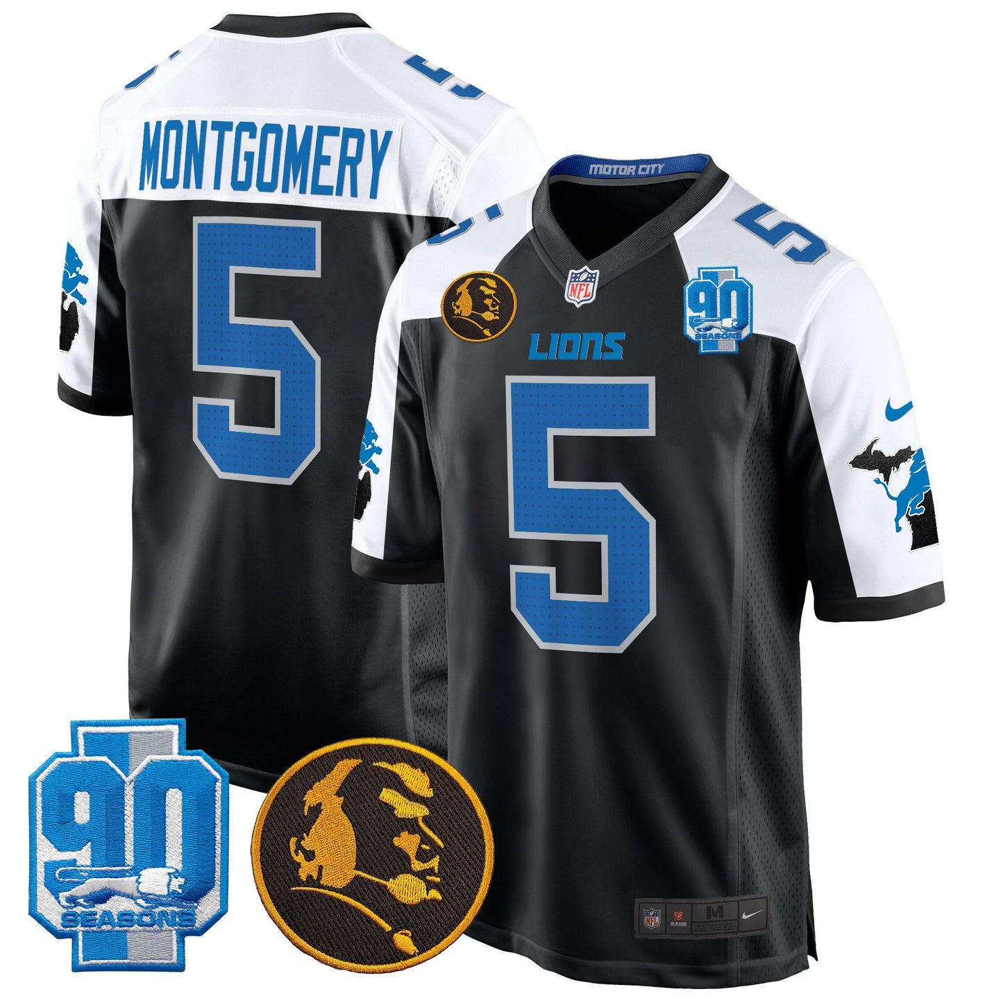 Detroit Lions 2024 90th & John Madden Patch Game Jersey - All Stitched