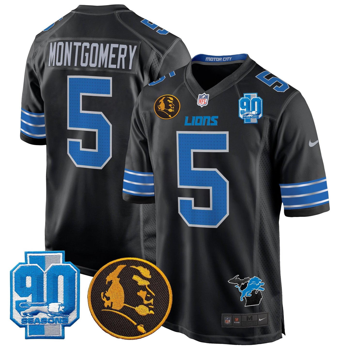 Detroit Lions 2024 90th & John Madden Patch Game Jersey - All Stitched