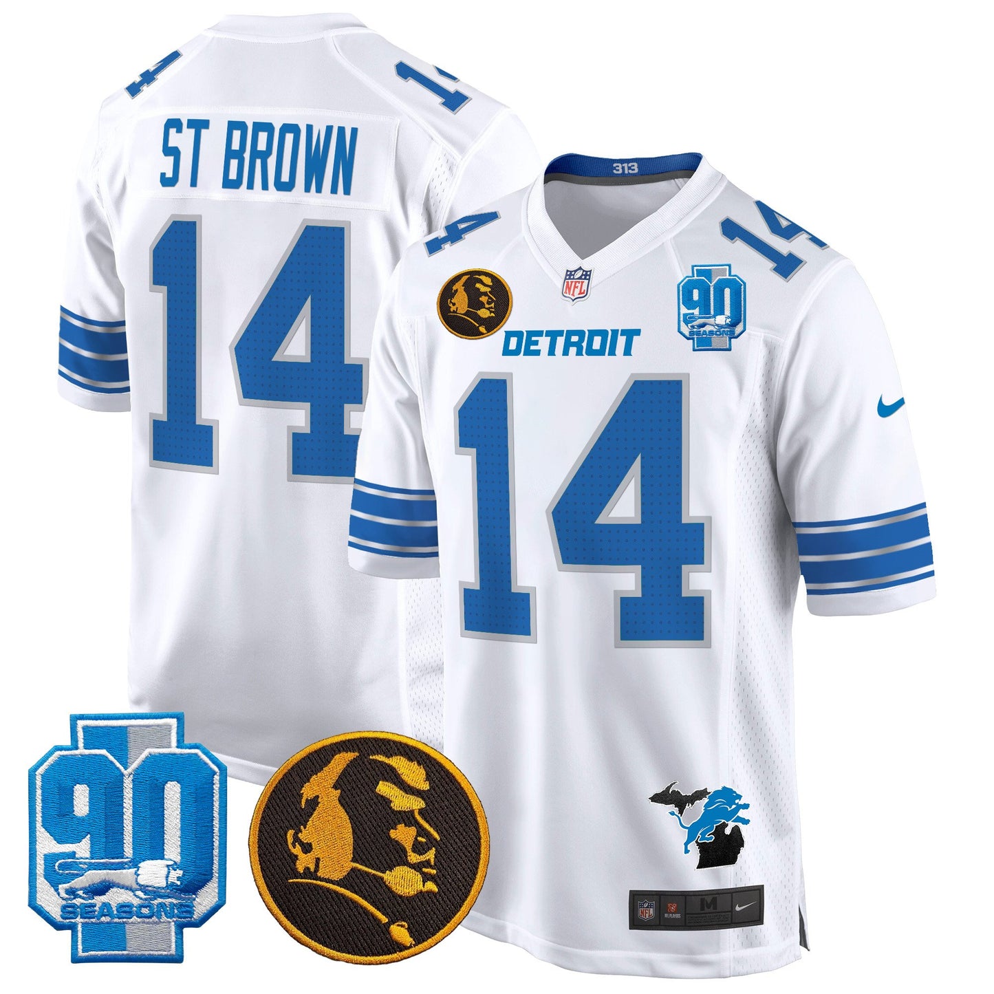 Detroit Lions 2024 90th & John Madden Patch Game Jersey - All Stitched