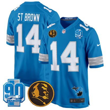 Detroit Lions 2024 90th & John Madden Patch Game Jersey - All Stitched