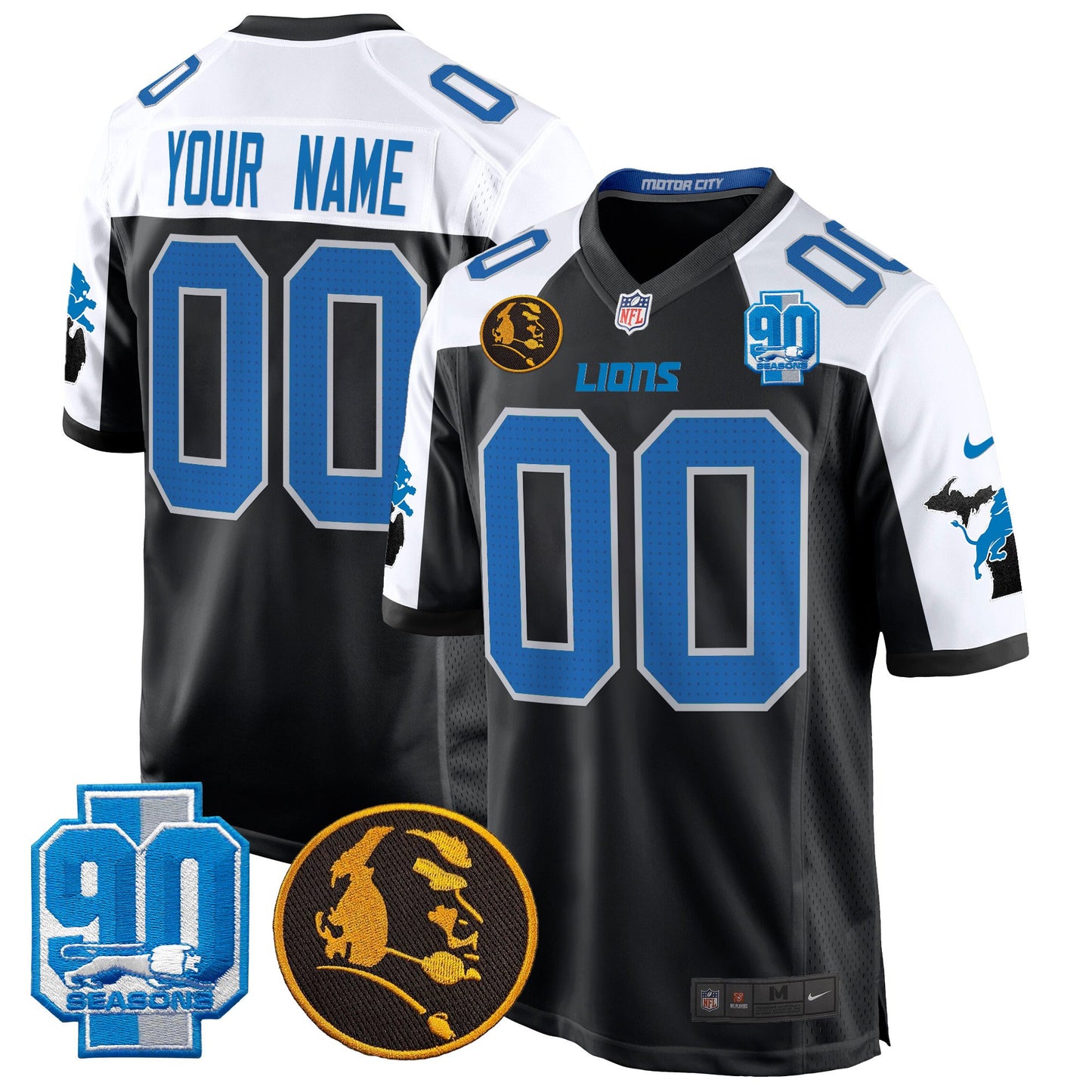 Detroit Lions 2024 90th & John Madden Patch Game Custom Jersey - All Stitched