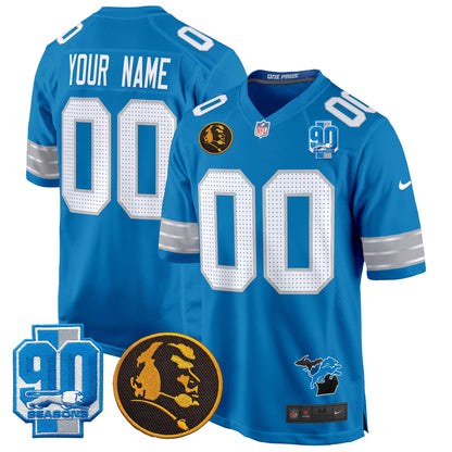 Detroit Lions 2024 90th & John Madden Patch Game Custom Jersey - All Stitched