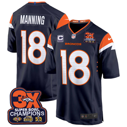 Denver Broncos 3-Time Champions Patch Game Jersey - Al Stitched