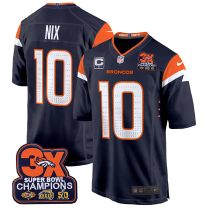 Denver Broncos 3-Time Champions Patch Game Jersey - Al Stitched