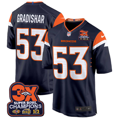 Denver Broncos 3-Time Champions Patch Game Jersey - Al Stitched